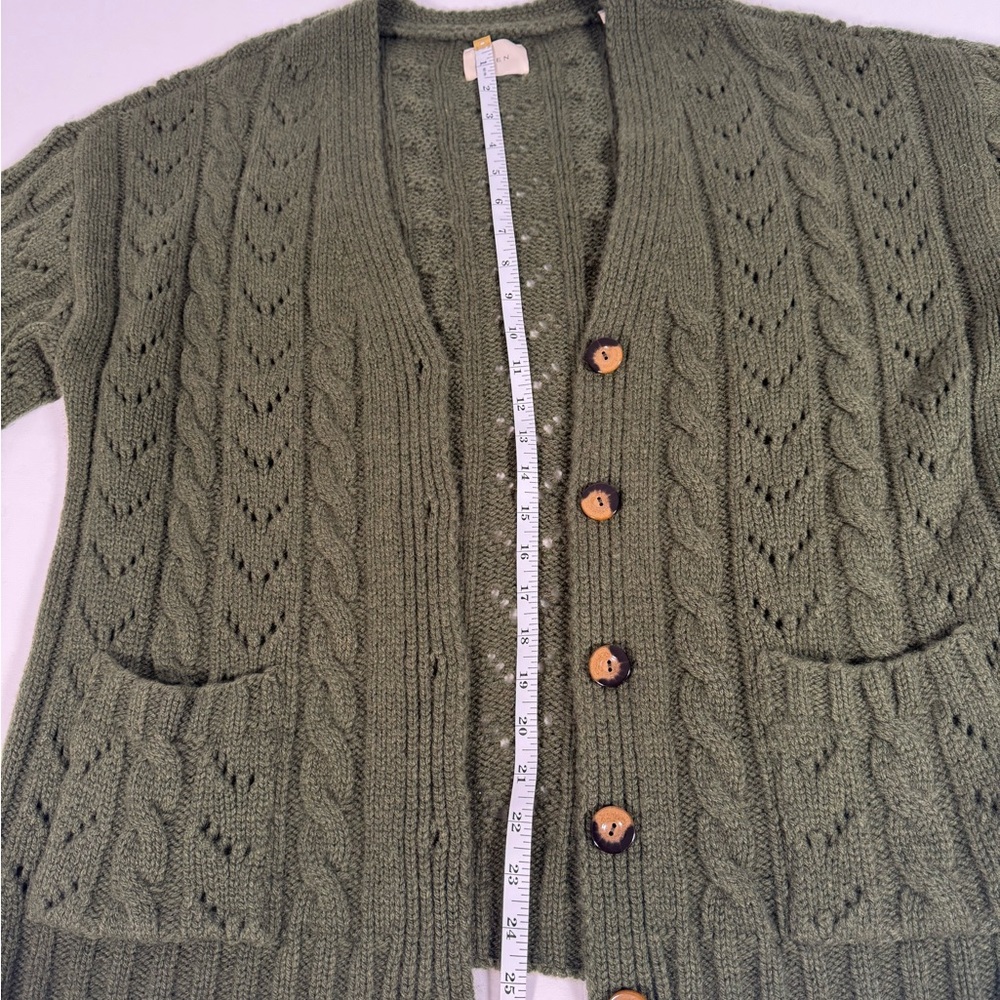 DOEN Green Cable Knit Cardigan. Cashmere & Wool - Picture 6 of 6